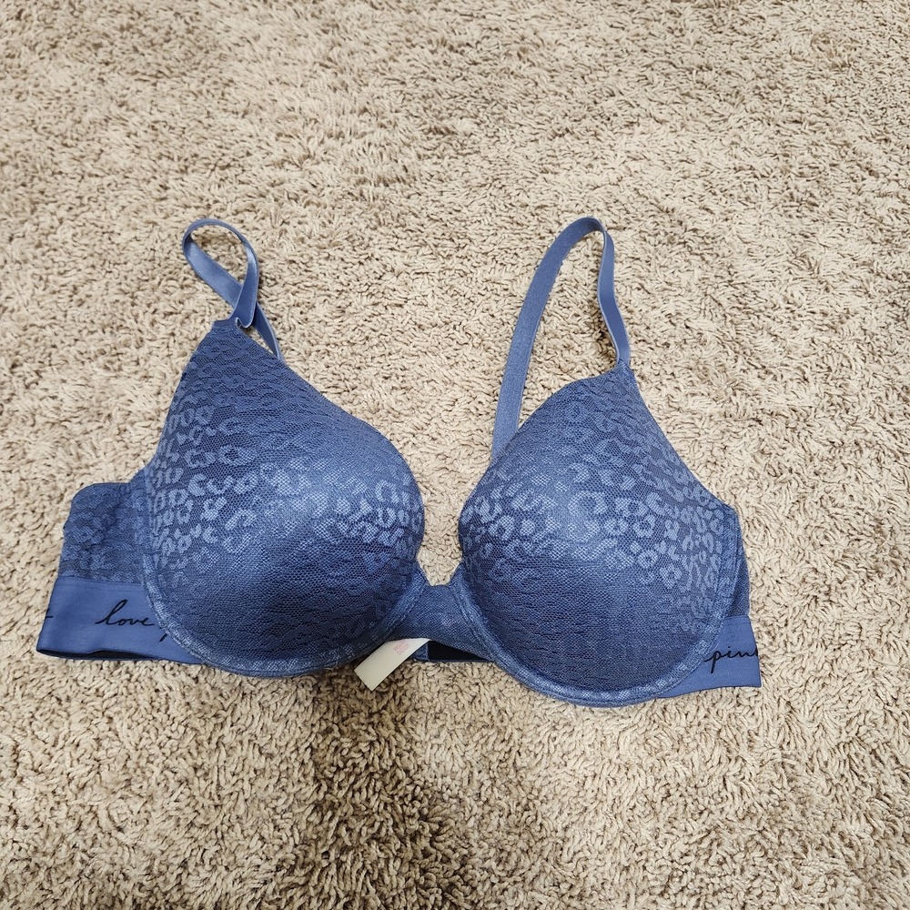 36 D Victoria Secret Pink Wear Everywhere Bra Push Up 36D Blue Lace Leopard